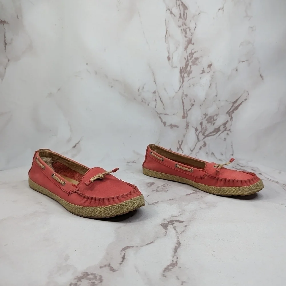 Ugg Shoes Women 11 Pink Slip On Mocassin Espadrille Loafer Tomato Flats Leather
